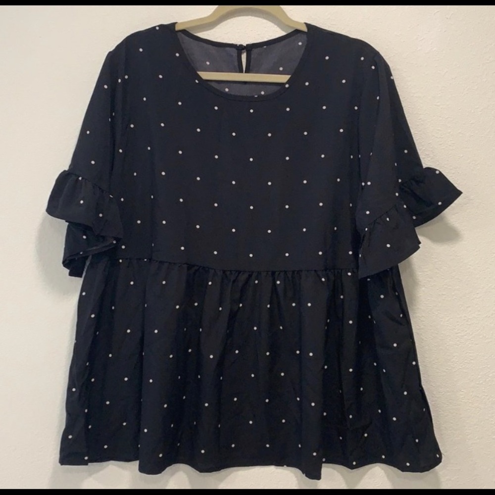New Black Ruffle Peplum Top